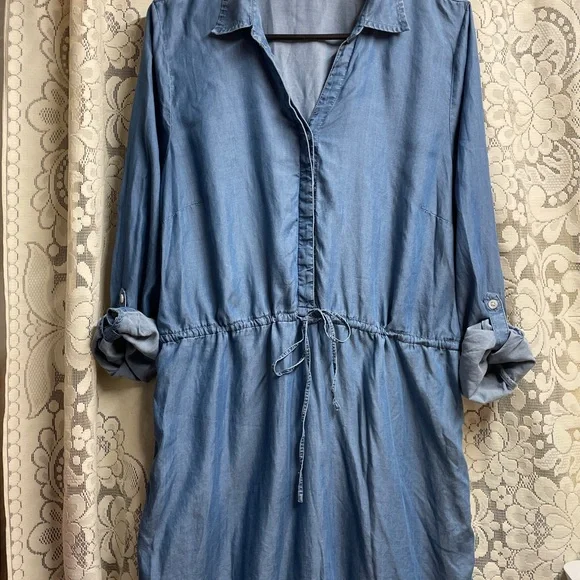 Crown & Ivy Denim Blue Mini Shirt Dress - Picture 1 of 9